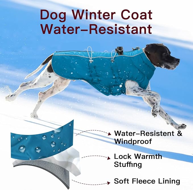 Dog Winter Jacket - XX Large, Warm Zip Up Snowsuit Dog Harness Vest, Reflective, Water-Resistant, Green