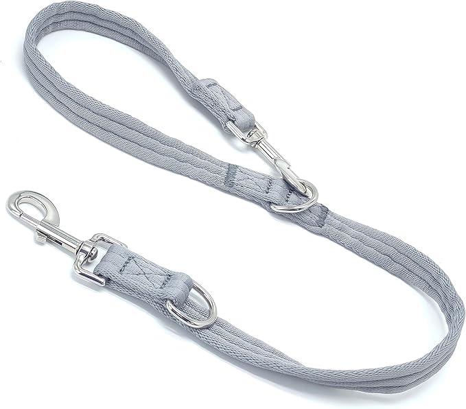 Double Ended Dog Leash,for Obedience Training Easy to Use,Lightweight,Soft for Large and Medium Dogs (Grey, 1M*2.5CM)