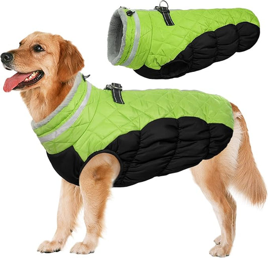 Lelepet Dog Coat Warm Dog Winter Coat Waterproof Dogs Jacket with Harness Built in Reflective Pet Fleece Vest Zip-Up Cold Weather Coats for Extra Large Dogs Turtleneck & Windproof Coats Great Dane 3XL