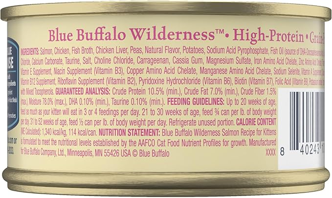 Blue Buffalo Wilderness Natural High Protein Grain Free Wet Food for Kittens, Salmon Pate, 3-oz, 24 Count