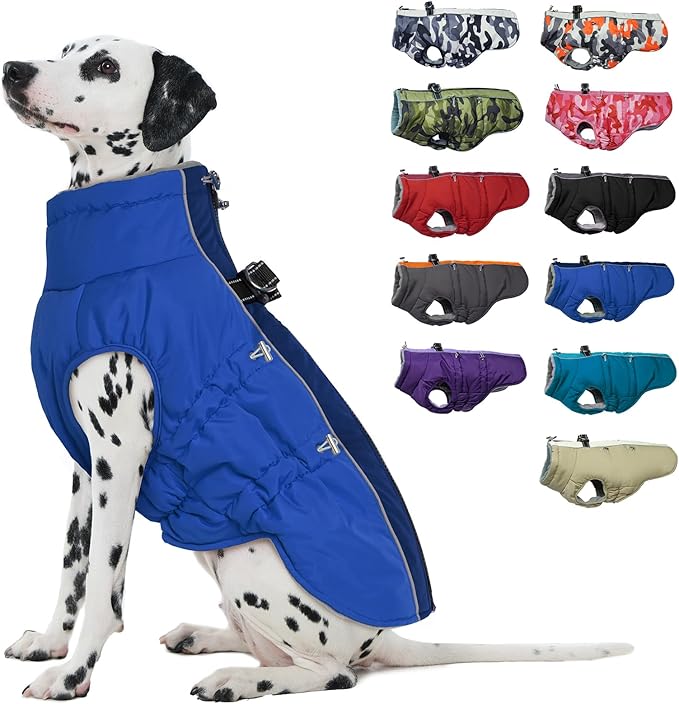 Dog Coat - Warm Zip Up Snowsuit for Large Dogs, Reflective, Water-Resistant, Royal-Blue
