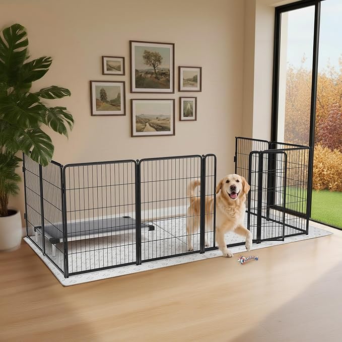 FXW Homeplus Unleashed Indoor Dog Playpen - Stress-Free and Safe Play, Heavy Duty 40 Inch 8 Panels with Fence-to-Wall Anchor (Pack of 4) for Medium and Large Dogs, Black│Patented