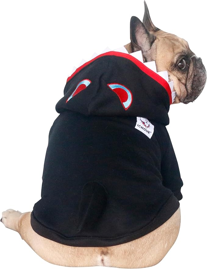 iChoue English Bulldog Shark Halloween Costumes Clothes Hoodies for Medium Dogs Cold Weather Winter Coats French Frenchie Pug Pitbull Boston Terrier - Black, XLarge
