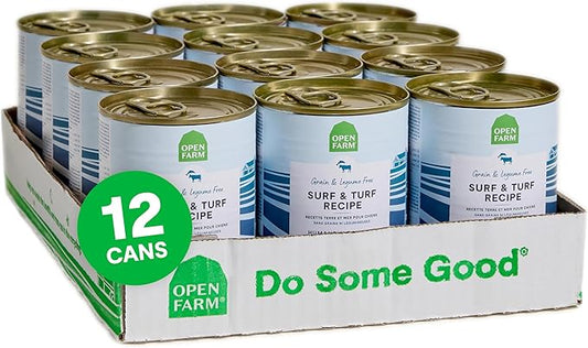 Open Farm Canned Dog Food, Pate for Complete & Balanced Nutrition, Grain Free and Legume-Free, Surf & Turf Recipe, 12.5oz Cans (Pack of 12)