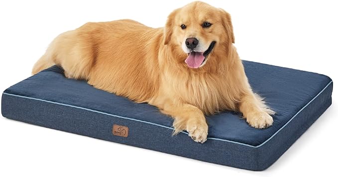 Bedsure Memory Foam Dog Crate Bed for Extra Large Dogs - XL Orthopedic Pet Beds with Removable Washable Cover and Nonskid Bottom - Plush Flannel Fleece Top Pet Mat, Navy