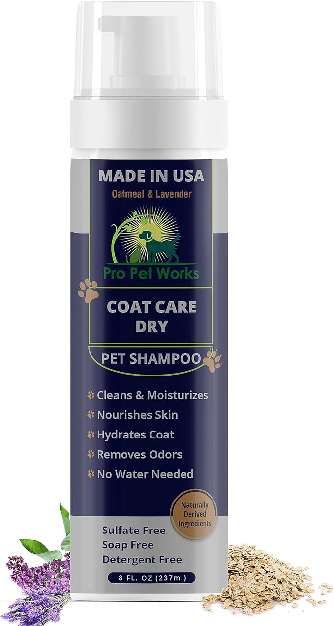 5 in 1 Waterless Dry Dog Shampoo Oatmeal Lavender-8oz No Rinse Dog Foaming Spray to Cleanse, Hydrate & Neutralize Odor - Soap-Free Moisturizer-Dandruff Itchy Dry Sensitive Skin-Grooming