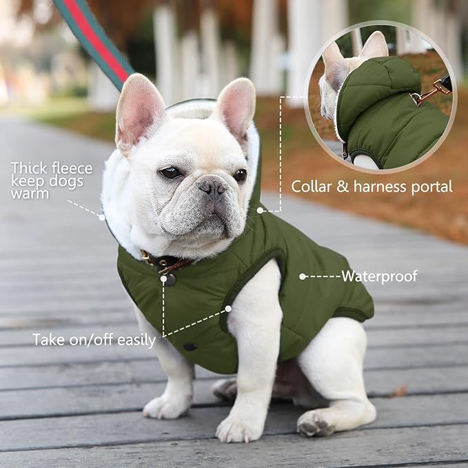 Fleece Hoodie, Windproof Waterproof Coat, Winter Warm Jacket, Cold Weather Pet Apparel Clothes Vest for Small Medium Large Dogs (XXL, Green)