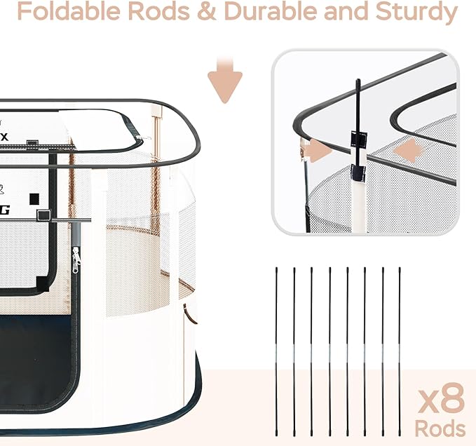 Dog Playpen with Waterproof pad,Portable Pet Crate Kennel Tent,Cat Cages Indoor Breathable Mesh Collapsible Dog Crates Playpen for Dogs Cat and Rabbit Travel Indoor & Outdoor(Large, Beige)