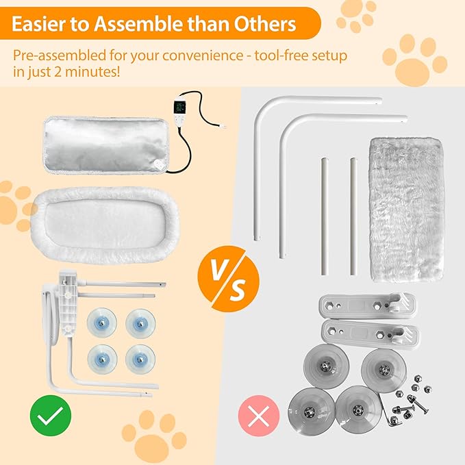 L&W BROS. 2PC Heated Cat Window Perches Adjustable Thermostat & Timer, Dual Window Hammocks with 8 Strong Suction Cups, Easy-to-Clean Warm Beds for Multi-Cat Homes, Holds Up to 50lbs Each (L 2PC)