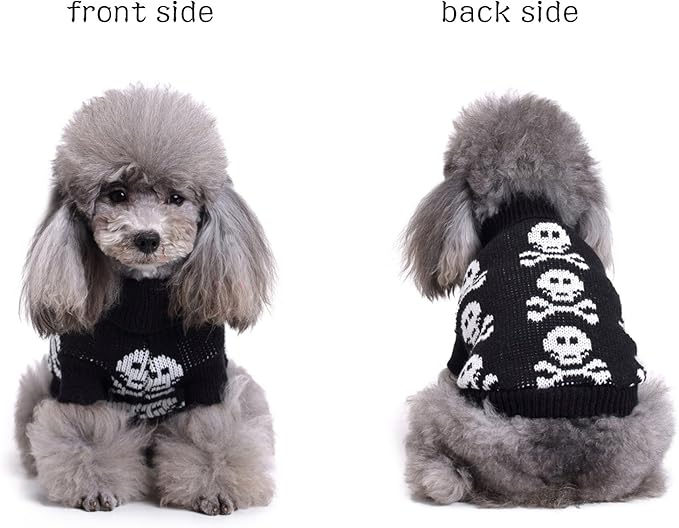 Skull Dog Sweater Holiday Halloween Christmas Pet Clothes Soft Comfortable Dog Clothes - Black