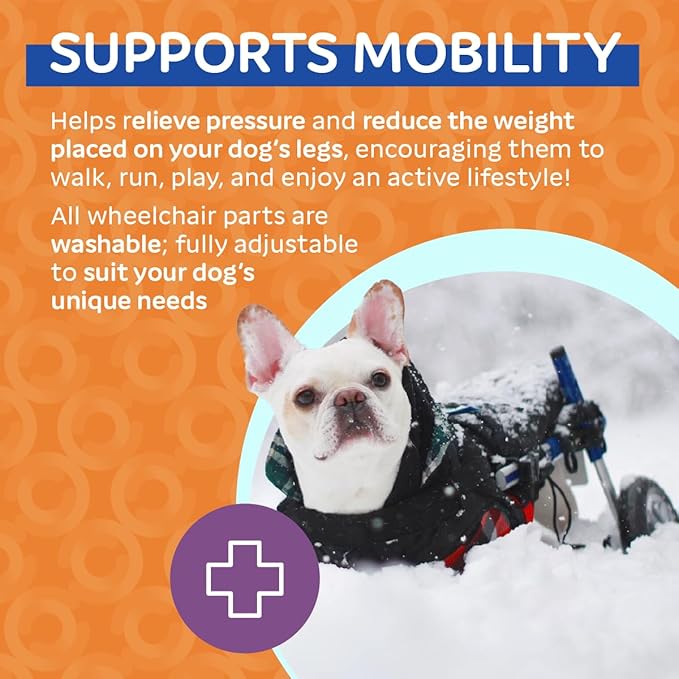 Walkin' Wheels Small Dog Wheelchair, Lightweight Dog Wheelchair for Back Legs, 15-25 lbs, for 9-11 inches Leg Height - Blue