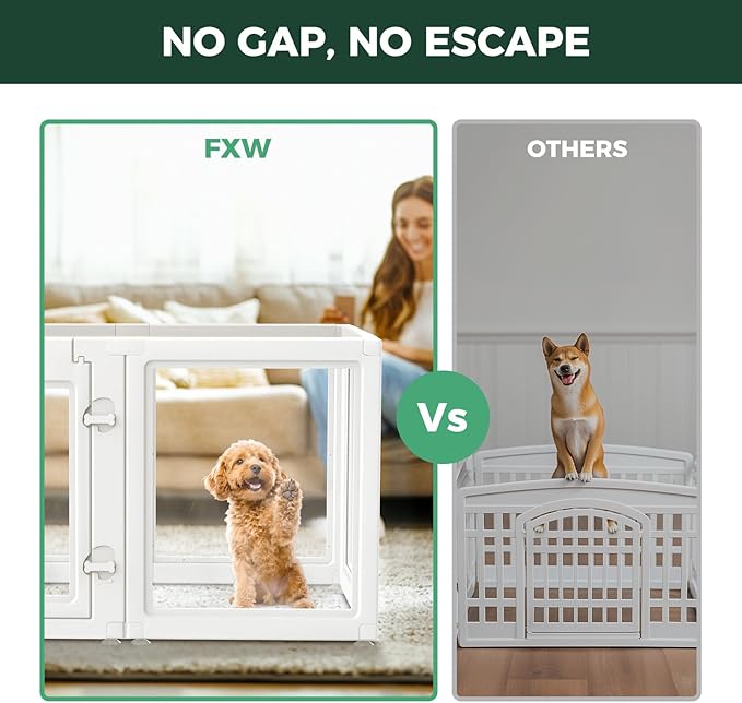 FXW AuraSpace Acrylic Indoor Dog Playpen for Puppies and Small Dogs, 24 Inch, 12 Panels, White