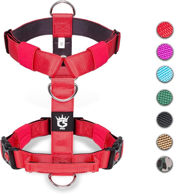 TSPRO Premium Heavy Duty Dog Harness, Adjustable Tactical Dog Harness for Large Dogs with Quick-Release Buckle and Comfortable Soft Handle for Outdoor Walking and Running (Red L)
