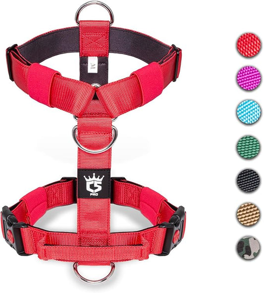 TSPRO Premium Heavy Duty Dog Harness, Adjustable Tactical Dog Harness for Large Dogs with Quick-Release Buckle and Comfortable Soft Handle for Outdoor Walking and Running (Red L)