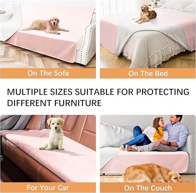 Waterproof Blanket for Bed Protection, Washable Dog Blankets for Couch, Soft Reversible Pet Throw Furniture Protector Cover for Sofa-82"x108",Pink+Cream