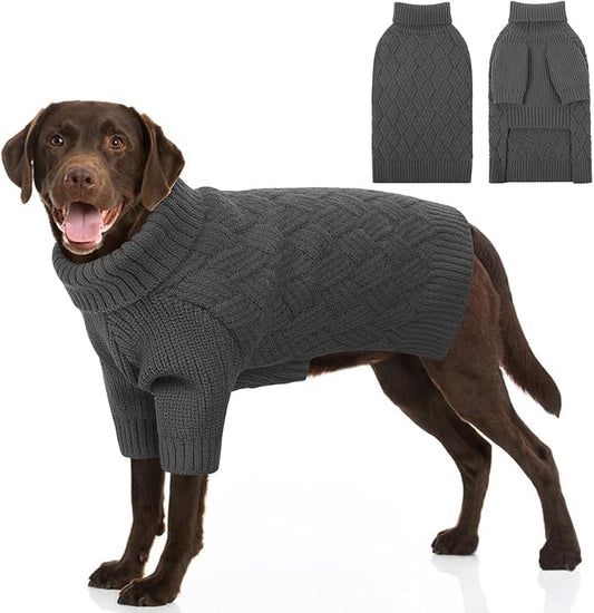 SUNFURA Dog Sweater Large Size Dog, XXL Pet Sweaters for Extra Large Dogs, Doggy Warm Turtleneck Christmas Sweatshirt Cold Weather Knit Pullover for Golden Retriever, Grey XXL
