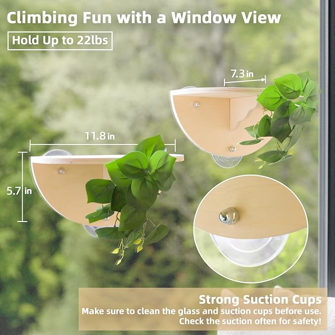 Meowoou 2PCS Cat Window Steps Shelf Suction Cups Climbing Stair Cats Perch Bed Durable Cat Seat for Window Sill Sturdy Step for Indoor Cats