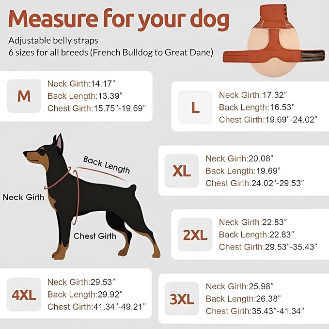 ASENKU Dog Coat & Winter Jacket, Warm Dog Coat for Medium Large Dogs with Reflective, Turtleneck with Button, Waterproof Cold Weather Coats (Red Brown, L)