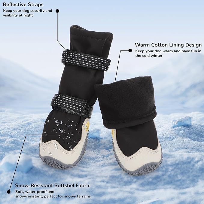 Dog Shoes for Large Small Medium Dogs, Dog Snow Boots Winter, Dog Booties and Paw Protectors to Prevent Licking, Anti-Slip Dog Shoes with Reflective for Hot Pavement,Hardwood Floors, Hiking (Size 2)