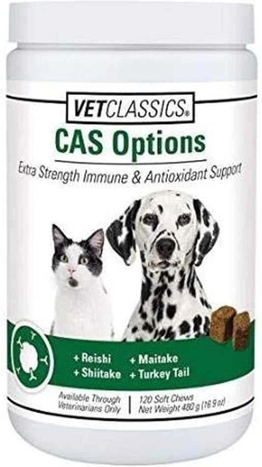 Vet Classics CAS Options Extra Strength Immune Support for Dogs, Cats – Pet Health Supplement, Dog Antioxidant Care – Extra-Strength Dog Supplement Formula – 120 Soft Chews