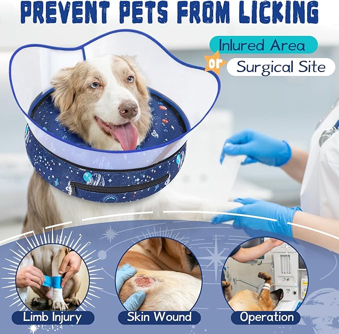 Elevated Inflatable Dog Cone Collar to Stop Licking, Doggie Donut Collar After Surgery, Soft Dog Cone Alternative for Small Medium Large Dogs