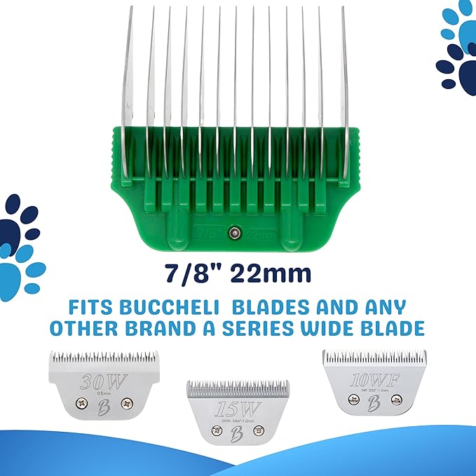 22mm 7/8" Cut Wide Clipper Guard Attachment for A5 Type Blade | Stainless Steel Blade for Professional Groomers and Stylist | Snap-On/Off Design