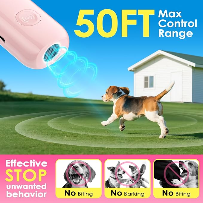 Mini ultrasonic dog bark deterrent device, effectively stops unwanted barking with 50ft Long Range,pain free training & behavior aid for indoor/outdoor use,rechargeable portable dog barking stopper