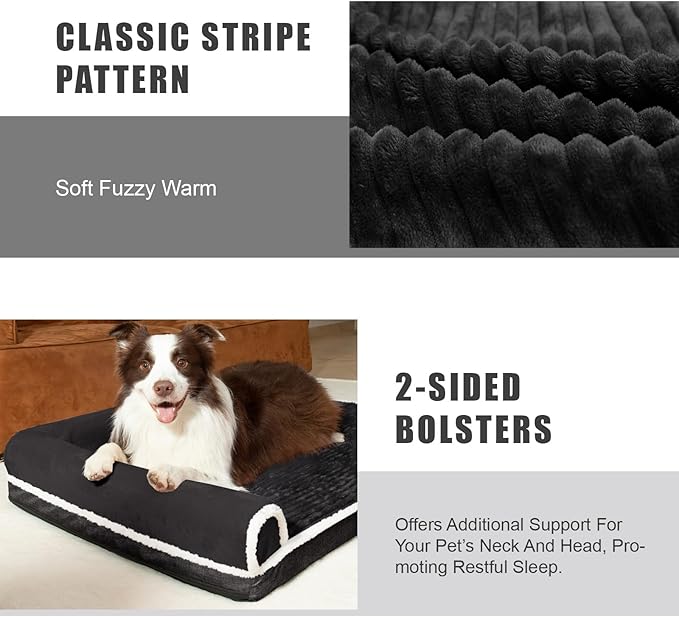 Patas Lague Orthopedic XL Dog Bed Large Sized Dog 42''X28'', Waterproof Comfortable L Bolster Big Large Non-Slip Soft Warm Pet Crate Bed Sleep Sofa mat with Removable Washable Cover, Black