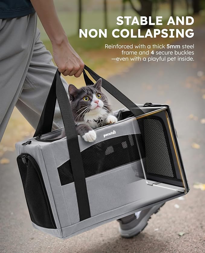 pecute Cat Carrier Stable, Pet Carrier Breathable and Portable, Cat Carriers Bag with Scientific Hidden Partition, Carriers for Cat Under 5kg, Dog Carrier Suitable for Travel and Outing, Gray