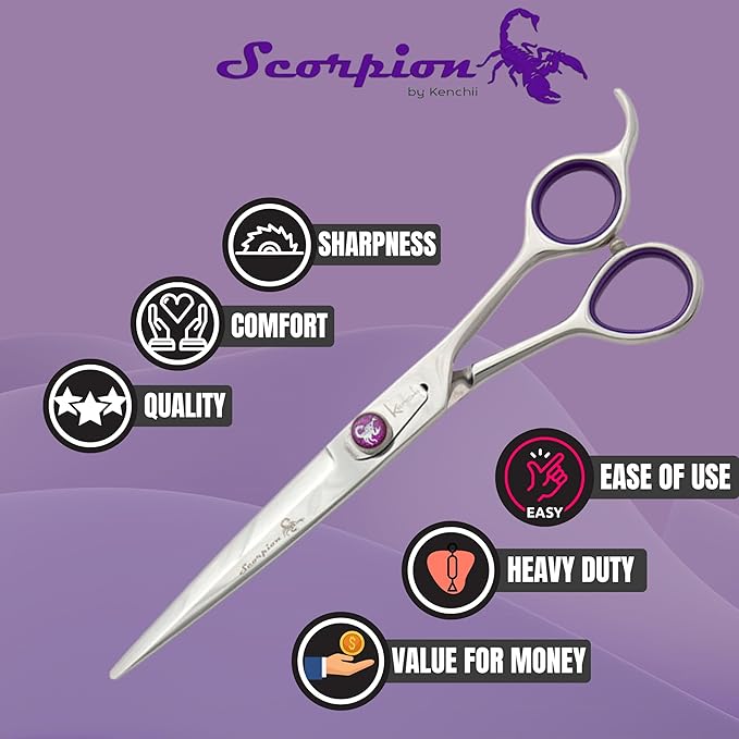 Kenchii Scorpion Dog Grooming Scissors, 7 Inch Straight Shears, Dog Scissors for Grooming, Professional Pet Grooming Scissors, Heavy Duty, Durable and Sharp