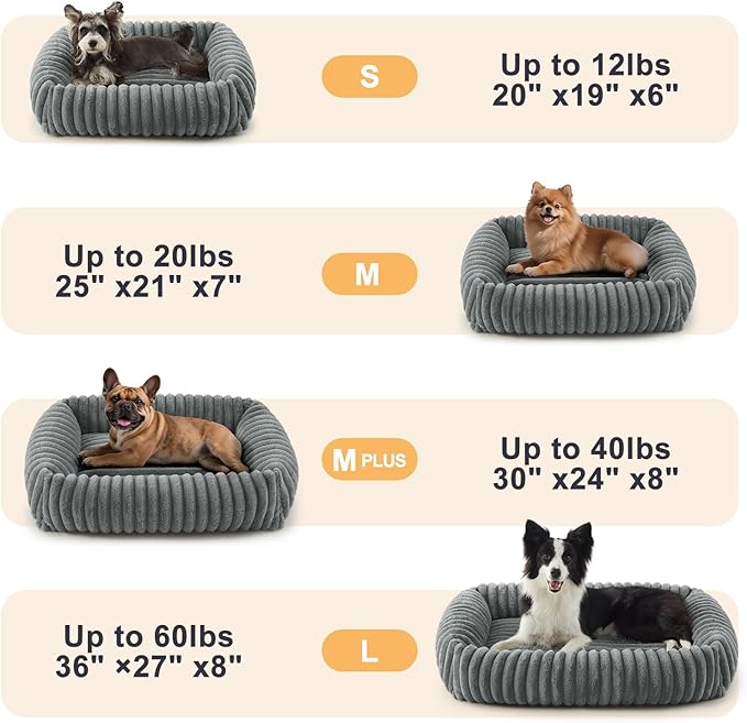 Dog Beds Large Sized Dog, Washable Orthopedic Pet Bed with Removable Cover, Rectangle Soft Calming Sleeping Puppy Bed Durable Pet Cuddler with Anti-Slip Bottom, 36"x27"x8" Grey