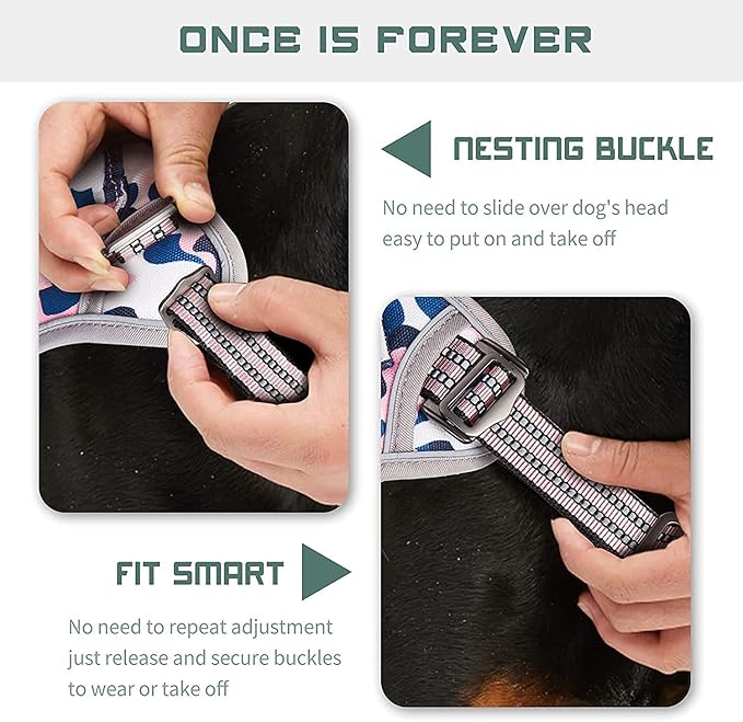 BUMBIN Tactical Dog Harness for Small Dogs, No Pull, Pink Camo XS