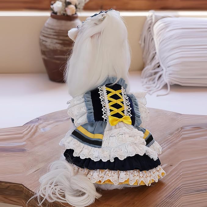 MengYu Princess Dresses for Small Dog Lolita Clothes for Cat Velvet Costume Pretty Lace Outfits Fall Costumes (Blue, XS)