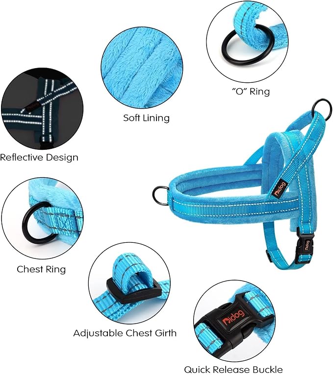 Didog Soft Flannel Padded Dog Vest Harness, No Pull/Quick Fit Reflective Dog Strap Harness, Easy for Training Walking (XXS:Chest 12-15", Blue)
