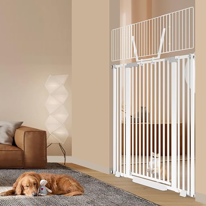 67" High Extra Tall Cat Gate for Doorway, 29.5-49.21" Extra Wide Pet Gate Pressure Mounted Baby Gates for Dogs Pets, Easy Walk Through Cat Proof Gate(White)
