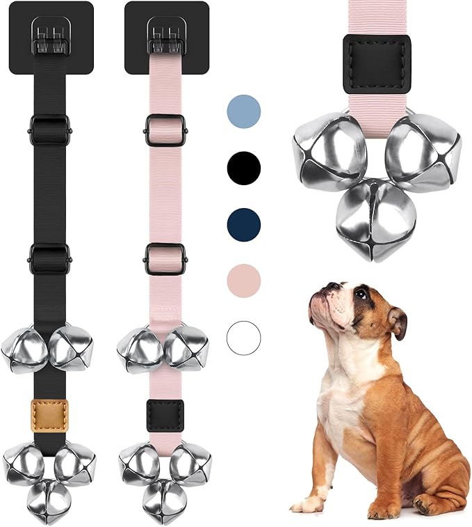 2 Pack Dog Bells to Go Outside Dog Door Bell Premium Quality Buckle Adjustable Dog Bell Dog Attached to doorknob or Anywhere Near The Door, Length and Height Adjustable