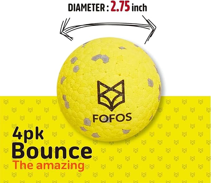 FOFOS Dog Balls Chew Toys Tennis Ball for Aggressive Chewers Teething Molar Toys Water Toy Interactive Fetch Balls Gift Set for Large Medium Dog and Puppies (4 Pack, 2.75 inch)