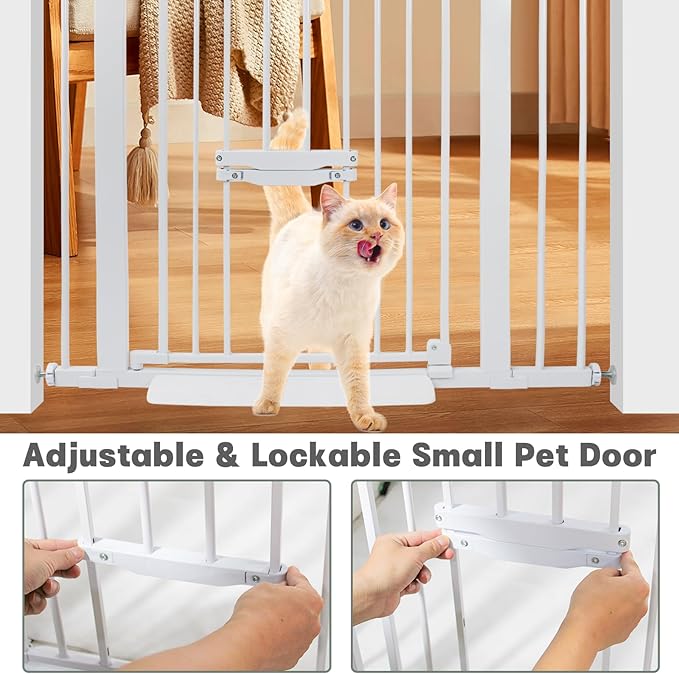 37 Inch Tall Baby Gate with Cat Door, Adjustable 29.55" and -40.55" Wide Auto Close Dog Gate Pressure Mounted Safety Pet Gate for Stairs, Doorway, House