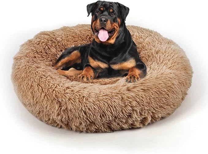 Dog Bed, Cat Calming Bed, Faux Fur Pillow Pet Donut Cuddler Round Plush Bed for Large Medium Small Dogs and Cats, Pet Bed(44"x44"(Pack of 1), Camel)