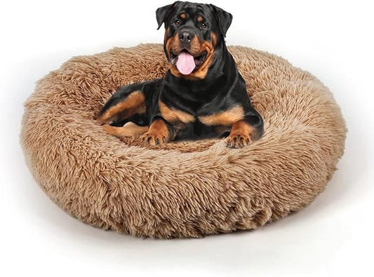 Dog Bed, Cat Calming Bed, Faux Fur Pillow Pet Donut Cuddler Round Plush Bed for Large Medium Small Dogs and Cats, Pet Bed(44"x44"(Pack of 1), Camel)