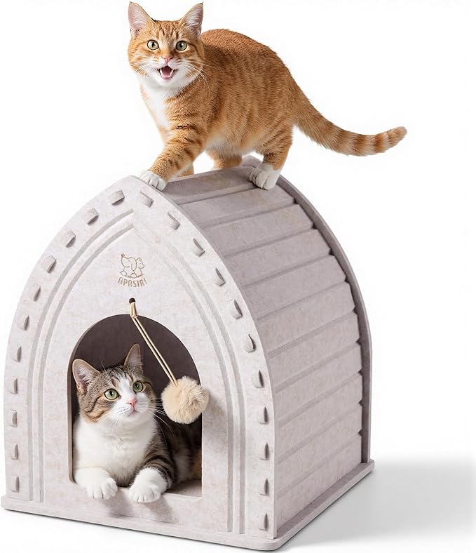 Apasiri Cat House for Indoor Cats: Innovative Polyester Fiber Cat Bed Cave, Sturdy and Scratch-Resistant, Compatible with Heating Pads. Original Castle Design—The Ultimate Gift for Your Feline Friend