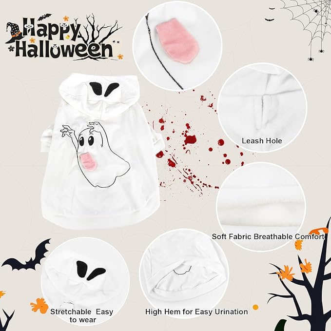 NACOCO Halloween Ghost Dog Costume - Pet Christmas New Year Hoodie Warm Party Coat Outfit for Small and Medium Cat Dog Clothes(White Ghost,L)