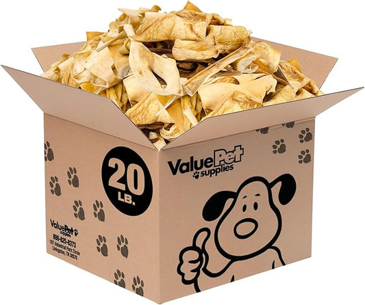 ValueBull Beef Cheek Slices, Long Lasting Dog Chews, Varied Sizes, Shapes, & Colors, 20 Pound Bulk Pack - Long Lasting Dog Chews, Rich in Collagen, Single Ingredient, Cleans Teeth