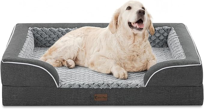 Orthopedic Dog Beds for Extra Large Sized Dogs, Waterproof Memory Foam XL Pet Bed with Sides 42x30Inch, Non-Slip and Egg-Crate Foam Big Dog Couch Bed with Removable Washable Cover, Dark Grey