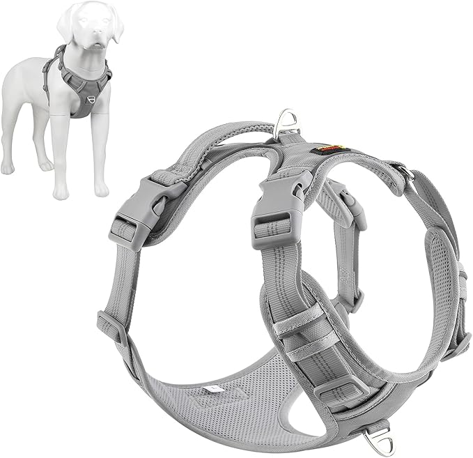 Plutus Pet No Pull Dog Harness, Release at Neck, Reflective Adjustable Dog Vest Harness, Easy Control Handle for Walking, for Small Medium Large Dogs, Gray, XL