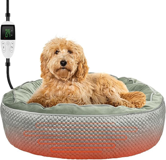 Heated Bed for Cat & Puppy - Electric Warmer with Removable, Waterproof Heater - Washable, Adjustable Timer & Temperature - Small Dog Size (Gray; L)