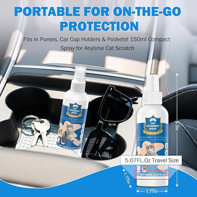 Cat Deterrent Spray, Natural Citrus Cat Repellent Stop Scratching Furniture, Safe Non-Toxic Anti-Scratch Formula for Cats and Kittens, Effective Training Aid Indoor/Outdoor Pet Stopper, 5.07 FL OZ (1)