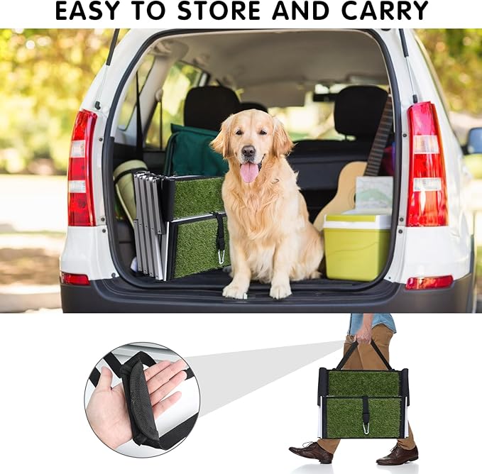 DGSL Dog Ramp for Car, Extra Wide 4 Steps Stairs for Truck, Folding Steps for Dogs with Non-Slip Surface, Pet Loader Dog for Large Dog, SUV, Side Door and Bed (Green, 16.9In-4 Steps)