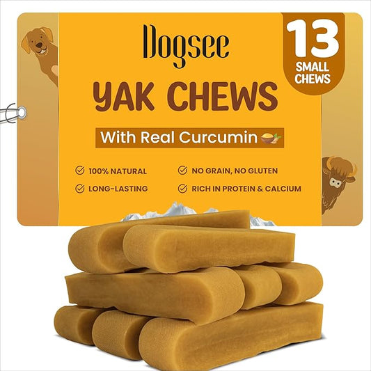 Dogsee Himalayan Yak Cheese with Turmeric 1lb (Small - 13 Pieces) | Rawhide-Free Treats for Small Dogs | Supports Joint Health | Improves Dental Health