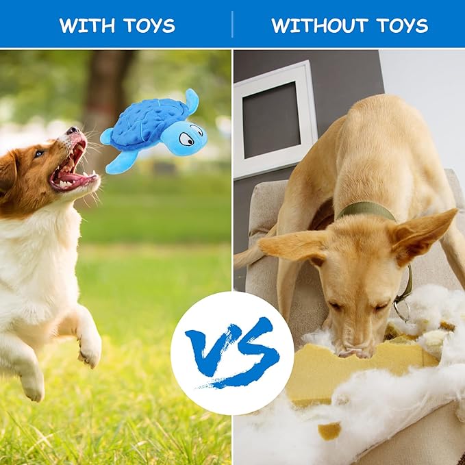 Squeaky Sea Turtle Plush Dog Toy - Durable, No Stuffing, Interactive Chew Toy for Small Dogs - Relieve Anxiety, Teething, and Keep Them Busy for Puppy(Blue)